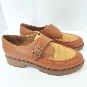 Seychelles Catch Me Leather Monk Strap Lug Sole Loafers Brown Tan 8 Office Suede